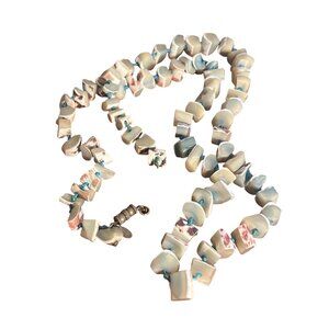 Vintage Les Bernard Chunky Shell Chip Necklace Blue Knotted 33" Missing Clasp